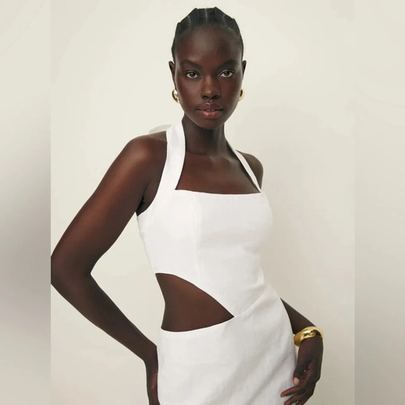 NWT Reformation Valli White Linen Cut Out Halter Mini Dress Bride Bridal - Picture 7 of 10